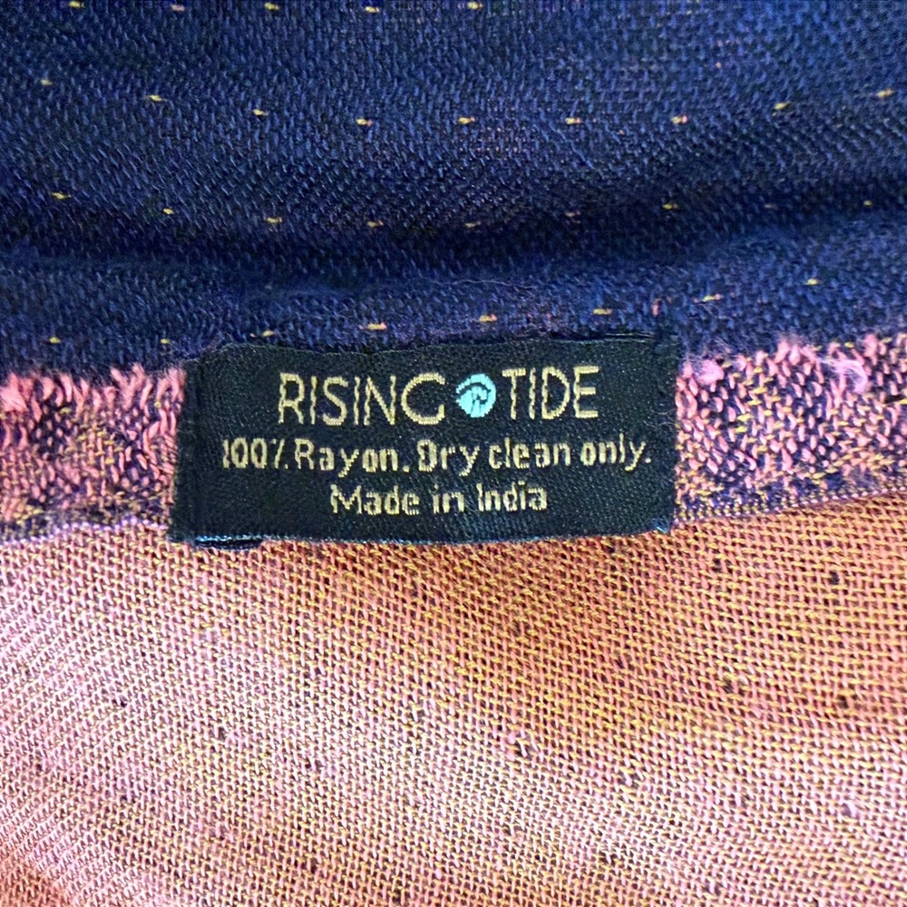 Rising Tide Reversible Scarf Terracotta Navy Blue Floral Embroidered Boho Fringe - Picture 7 of 7